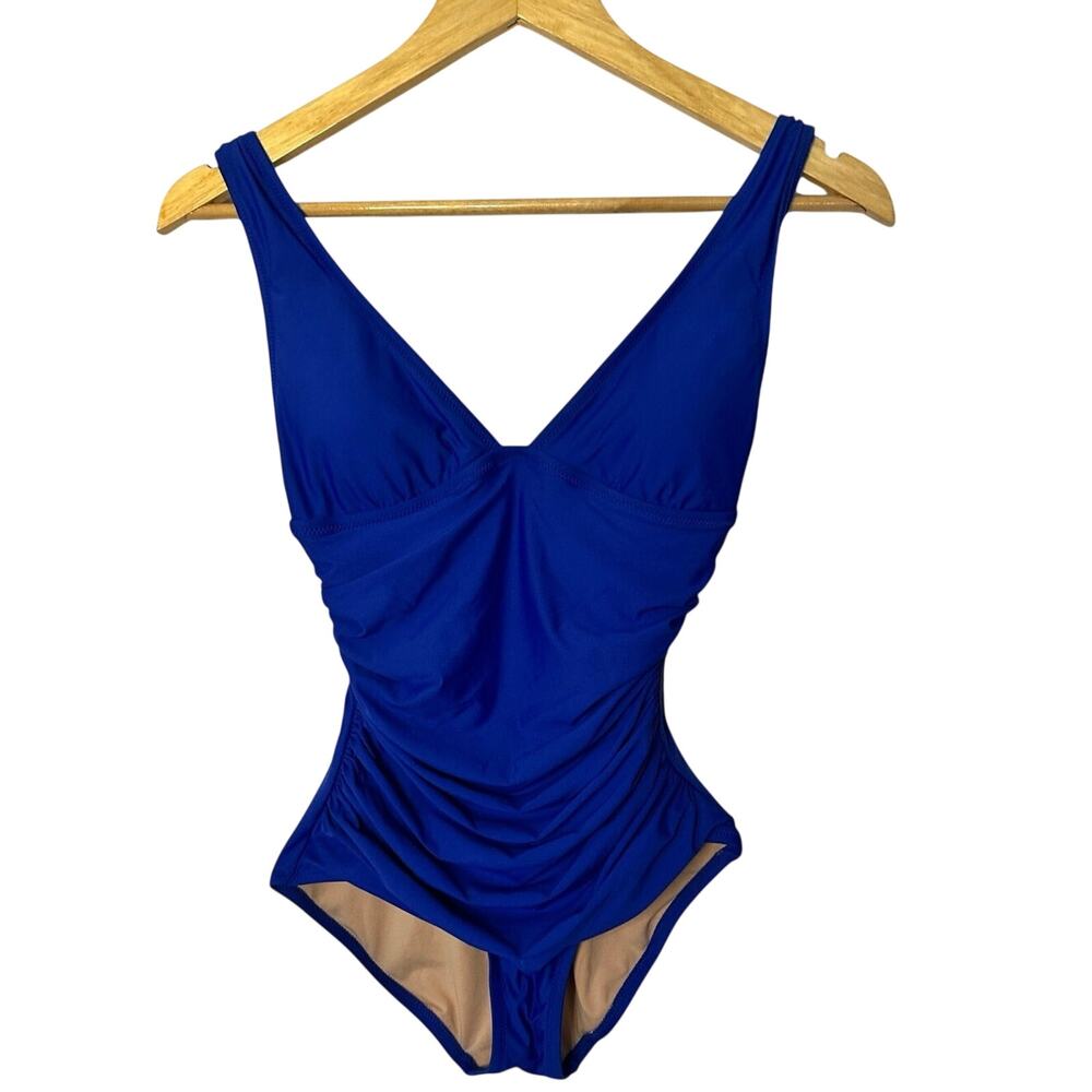 J.Crew Royal Blue V-Neck Ruched One Piece Swimsuit 2 Vacation‎ Coastal Nantucket